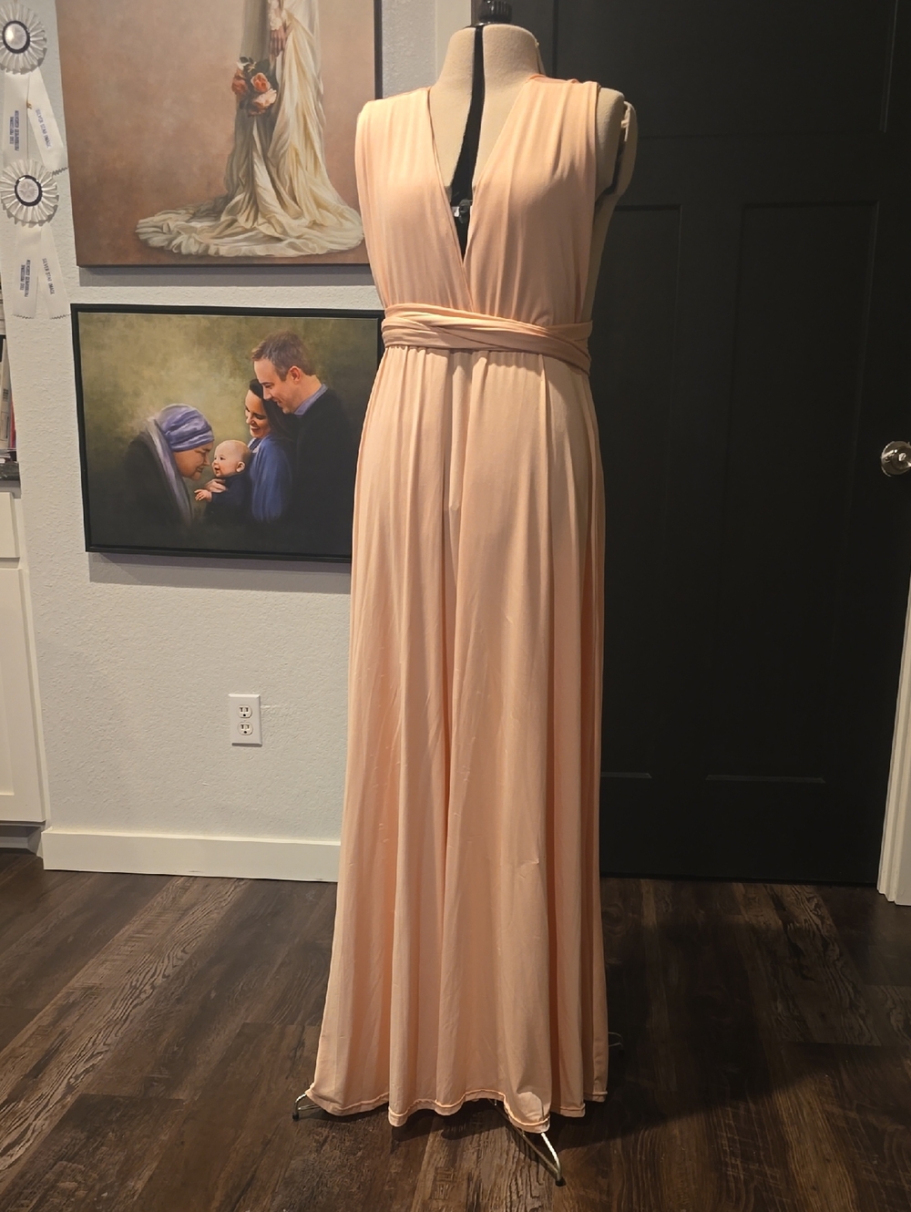Convertible Wrap Maxi Dress in Soft Peach, "Infinity" dress, sz small